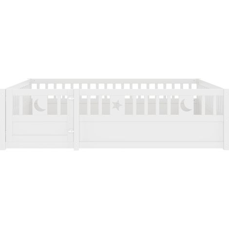 Cama infantil 140 x 190 cm con barandillas estrella y luna en pino blanco (1/5)