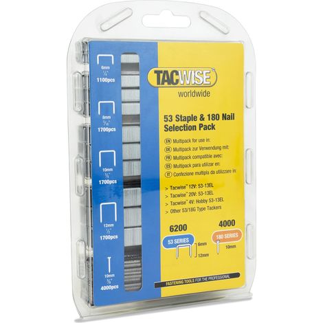 TACWISE 1628 Selezione di Punti 53 in Diverse Dimensioni e Chiodi di Tipo 180 (18G) / 10 mm, Zincato (1/5)