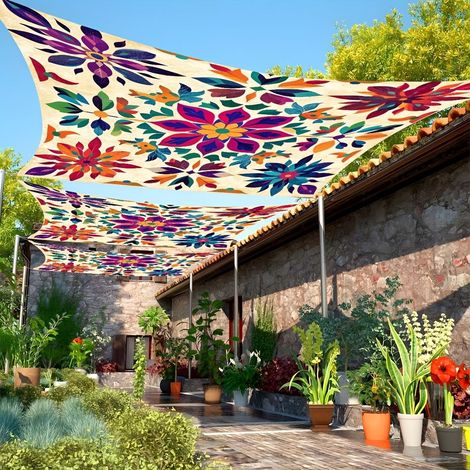 Voile d'ombrage imperméable style Mandala – Toile solaire rectangulaire/carrée avec 4 cordes, protection UV 95%, auvent décoratif pour jardin terrasse Voile d'Ombrage(Style7-240cmx185cm) (1/4)