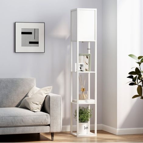 Lámpara de pie con estantes 26 x 26 x 160 cm blanca, casquillo E27, máx. 40 W DESVIAE (1/5)