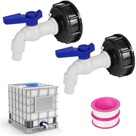 Lot de 2 Robinet Cuve 1000L,1/2" Plastique Adaptateur de Réservoir,Raccord Cuve 1000 Litres, Diamètre de Sortie 16 mm,IBC Robinet Cuve pour Robinet de Jardin,Robinet Recuperateur Eau de Pluie (1/5)