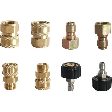 Kit de Connexion Rapide pour Nettoyeur Haute Pression en Laiton, 8 Pièces, Adaptateurs Universels 3/8 Pouces pour Le Lavage de Voiture, Connecteurs Anti-Fuite, Accessoires pour Nettoyeur (1/4)