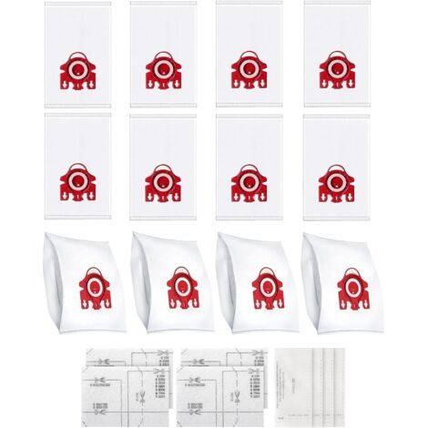 Pack de 12 sacs 3D Airclean compatibles avec les aspirateurs Miele 3D FJM, pour les séries Complete C1, Compact C1, Compact C2, S6, S4, S700, S500, S300, S200, avec 4 filtres. (1/4)