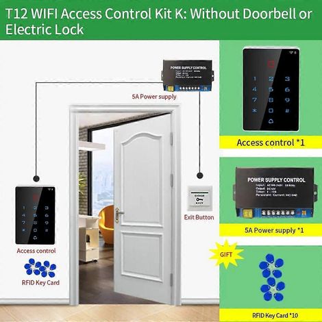 Kit de contrôleur d'accès Wi-Fi Tuya pour 2000 utilisateurs, avec clavier tactile rétroéclairé, lecteur de cartes 125 kHz Wiegand et 26 entrées/sorties (T12 Kit-K). (1/5)
