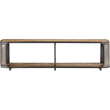 Meuble TV Salon en Bois Massif de Manguier et Acier Style Industriel Buffet Bas 150 x 30 x 40 cm (1/5)