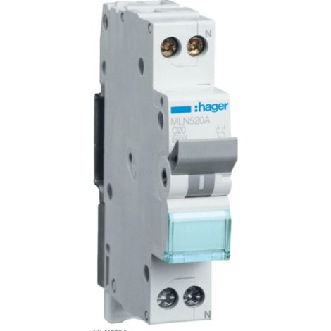 Hager interruttore automatico 1p+n 20a 6 ka c 1m mln520a (1/4)