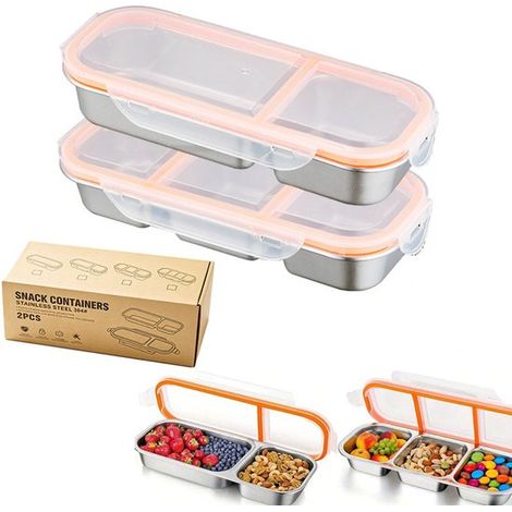 Snackbox mit Fächern Bento Box mit Fächern Snackbox Bento Boxen mit zwei und drei Fächern 2er Set 27 x 11 x 5,3 cm Silikon Verschlussring Wiederv (1/5)