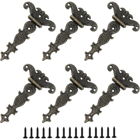 6 pièces Charnière de porte en T Floral Vintage Boîte en bois Charnière Meubles Porte Fenêtre Armoire Boîte à Bijoux Charnière Décorative (Bronze)