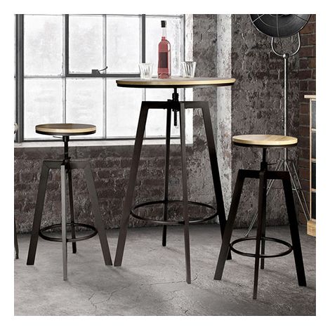 The Home Deco Factory – Table mange debout Aria avec 2 tabourets réglables – 4 étagères de rangement – Design moderne pour espaces conviviaux (1/5)
