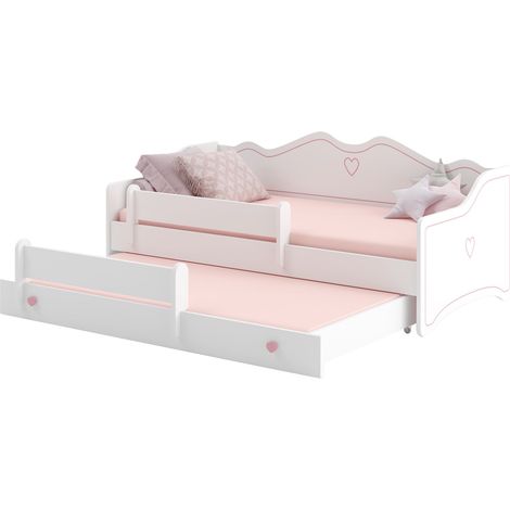 Letto matrimoniale EMMA con cassetto e binario 160x80 rosa