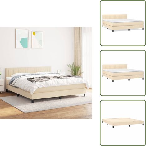 Sommier à lattes de lit avec matelas Crème 160x200 cm Tissu - Lit Plateforme - Lit Double - Matelas À Ressorts Ensachés - Literie - Chambre À Coucher (1/5)