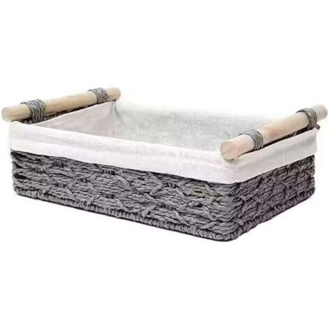 Panier de rangement en rotin gris 25 x 15 x 8,1 cm pour organiser le papier toilette sur le comptoir, 1 pièce (1/5)