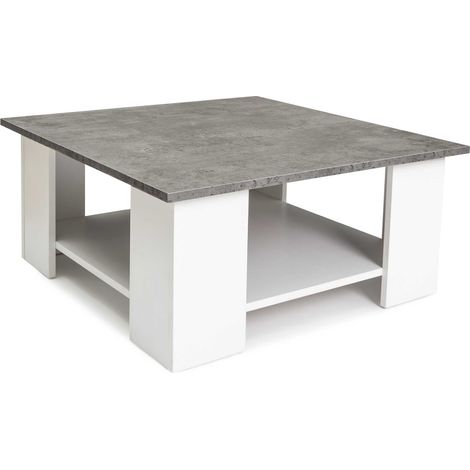 Idmarket – Table basse carrée blanche effet béton – Dimensions 70x70cm – Étagère basse intégrée – Idéale pour petits espaces