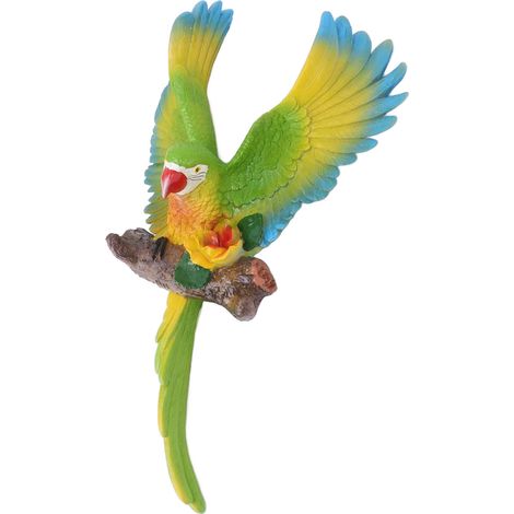 Décoration murale perroquet en résine, statue de perroquet suspendue aux ailes battantes, ornement d'oiseau pour jardin, terrasse, pelouse, cour, vert
