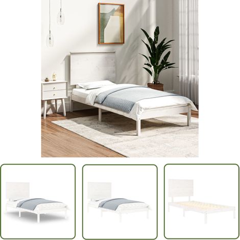 The Living Store Cadre de lit sans matelas blanc 100x200 cm bois de pin massif - Cadre De Lit - Lit Double - Bois Massif - Lit Design - Literie (1/5)