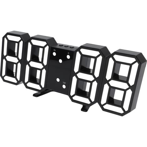 Horloge électronique 3D, cadeau créatif, grand écran lumineux, horloge murale numérique LED 3D, boîtier noir avec lettrage blanc (1/5)