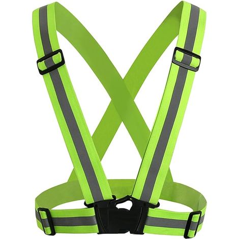 Harnais de Sécurité Réfléchissant Haute Visibilité Réglable - Gilet Vert Fluorescent Unisexe (1/5)