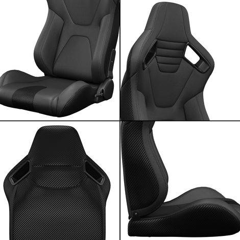 Siège baquet course universel neuf, cuir PVC cousu, inclinable, dossier carbone avec coulisse de réglage (sans support). Lot de 1 pièce disponible. (1/5)