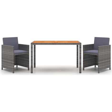 Maison Exclusive - 3dílný zahradní jídelní set s poduškami polyratan šedý (1/5)