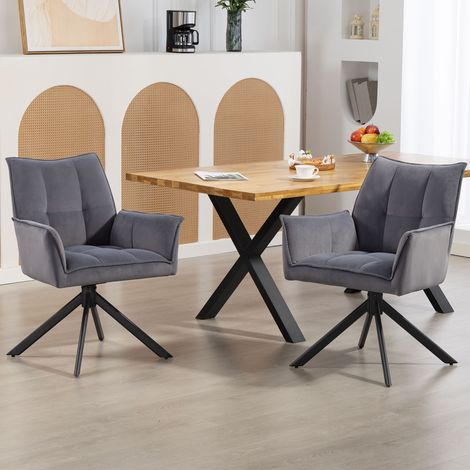 Juego de 2 Sillas de Comedor Giratorias con Reposabrazos Respaldo Acolchado Tapizado en Terciopelo Patas de Acero Gris (1/5)