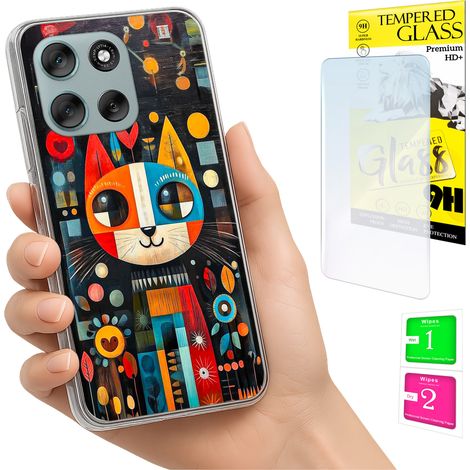 Funda para Motorola Moto G56 con foto, parte trasera con gráfico de gato y cristal (1/5)