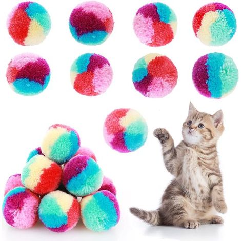 20 pelotas de juguete suaves de 3 cm con diseño de arcoíris para gatos, pelotas de pompón coloridas para gatos, pelotas esponjosas para gatitos (1/5)