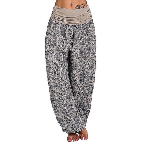 Ali Baba Haremshose für Damen, bedruckt, im Aladdin-Stil, Boho-Look, weites Bein, Yogahose, Übergröße S, Aprikose (1/4)