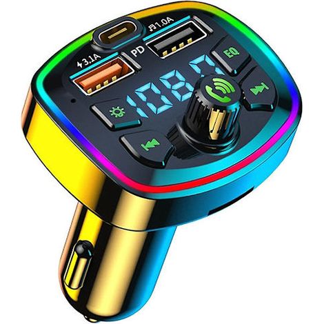 Émetteur FM Bluetooth pour voiture, lecteur MP3 Bluetooth pour voiture, chargeur de voiture double USB avec égaliseur et éclairage d'ambiance (1/5)
