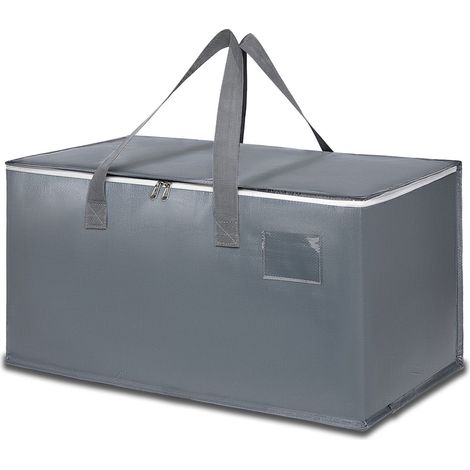 Grands cartons de déménagement avec fermeture éclair et poignées. Sacs de rangement robustes et peu encombrants, pliables (gris).