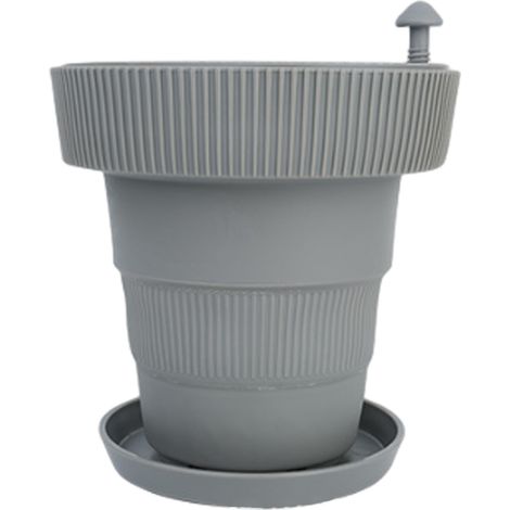 1 pot d'intérieur à arrosage automatique, silicone vert, 18,5 cm, avec trous de drainage et soucoupe, pliable, réglage d'arrosage (1/5)