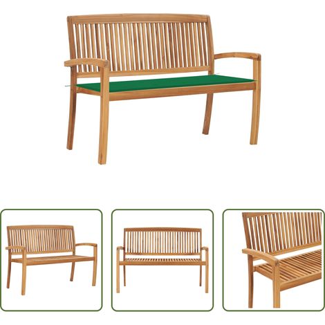 vidaXL Holz Gartenbank - Stapelbare Gartenbank mit Auflage 128,5 cm Massivholz Teak (1/5)