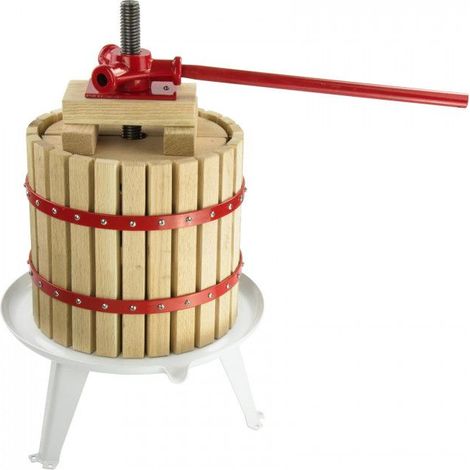 Dema – Pressoir à fruits 12L – Bac de récupération en acier – Entraînement mécanique par vis centrale – Panier en bois massif