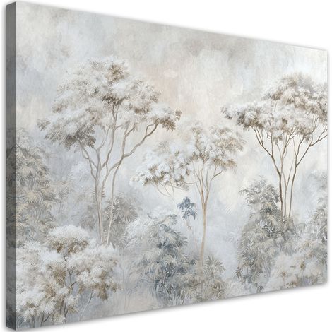 Stampe su Tela, Un paesaggio boschivo nebbioso dai toni pastello. - 60x40 (1/2)