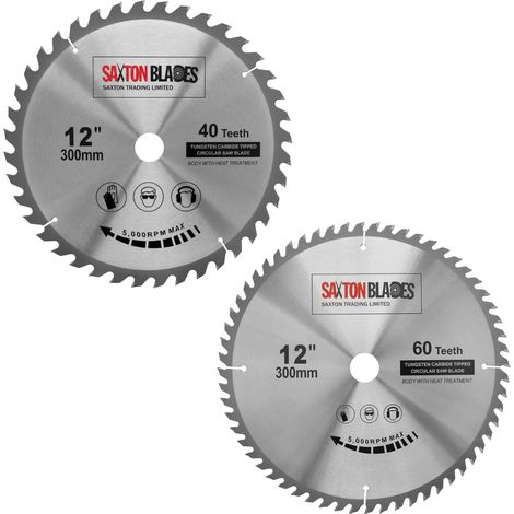 2 x Saxton Lame de scie circulaire TCT 300 mm - 60 x 30 mm 60 & 40 dents pour Bosch, Makita, etc. (1/5)