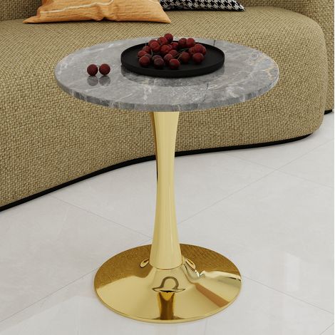 MEUBLIV mesa baja redonda 70x70 cm dorada, tablero efecto mármol, para 2-4 personas (1/5)
