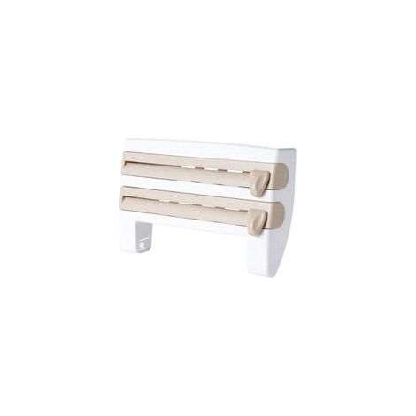 Soporte de pared 4 en 1 para rollos de papel de cocina (embalaje de plástico), dispensador multifuncional de film transparente para alimentos.