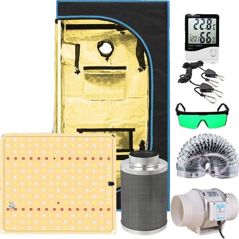 Tente de culture LED, construction durable, lampes de culture LED dimmables, ventilateurs centrifuges et ensemble de filtre à air en charbon actif, 80x80x160CM Kits (1/2)