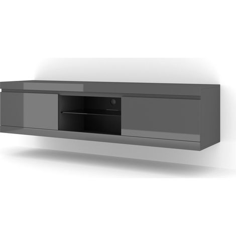 Mueble de TV NET 180 cm colgante o con patas grafito mate / grafito brillante (1/5)