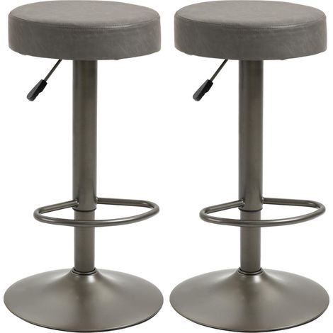Set 2 Sgabelli Bar 35x36x64-85 cm con Poggiapiedi in Similpelle Grigio (1/5)