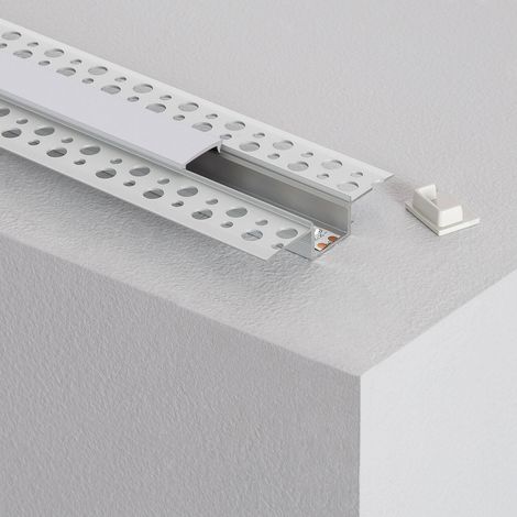 Profilo in Alluminio con Copertura Continua Integrazione in Cartongesso per Striscia LED fino a 15 mm Bianco traslucido Alluminio 2 m (1/4)