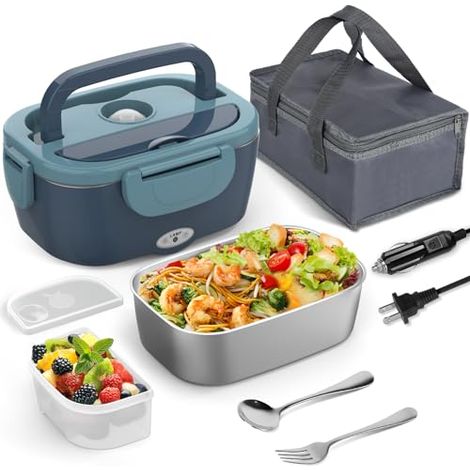 Boîte À Repas Électrique - Chauffe-Repas Portatif 80 W - Alimentation 12 V / 24 V / 110 V / 220 V - Contenant En Acier Inoxydable 304 - Capacité 1,5 L - Pour Voiture Bureau Travail (1/5)