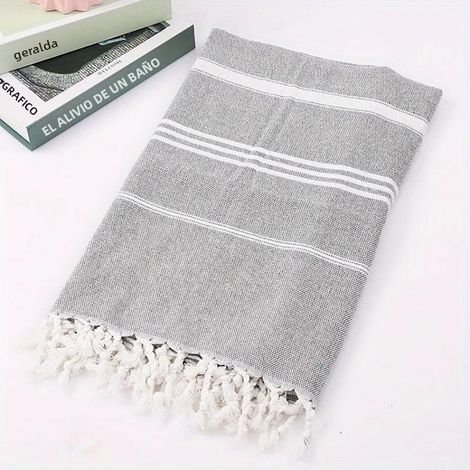 Serviette de plage extra large en pur coton (gris), anti-sable, à séchage rapide et légère. (1/5)
