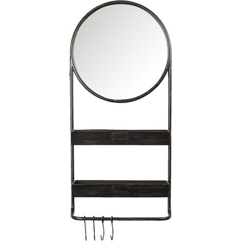 Grand Miroir Ovale Moderne en Métal et Fer Noir avec Étagère de Rangement 38 x 89 cm - PANGIVO (1/2)