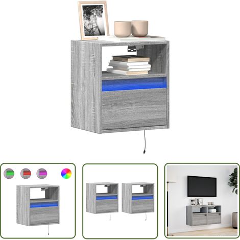 vidaXL TV-Wandschränke LED-Beleuchtung 2 Stk. Grau Sonoma 41x31x45 cm (1/5)