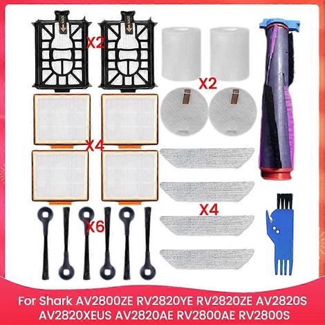 20-teiliges HEPA-Filterset (Rollenbürste und Seitenbürste) für Shark Staubsauger AV2800ZE, RV2820YE, RV2820ZE, AV2820S und AV2820XEUS – Ersatzteile (1/5)