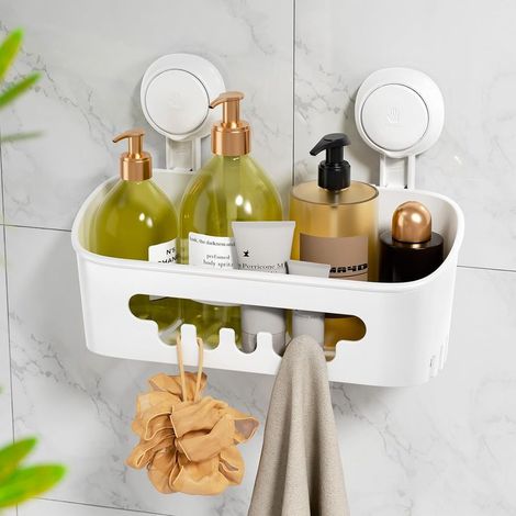Etagère Douche sans Perçage Réutilisable Etagère Ventouse Simple d'Installation Charge 10KG Impérable Rangement Douche pour Carrelage Paroi de Salle de Bain & Cuisine (1/5)