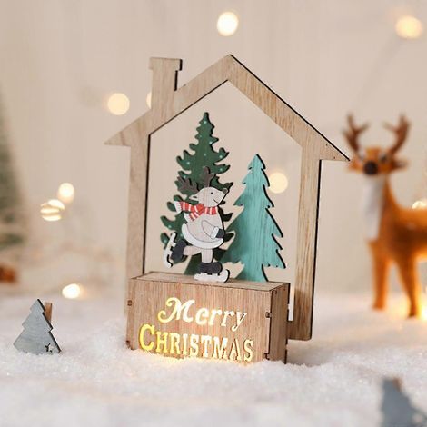 Lampe de table de Noël avec motif de renne, décoration lumineuse LED en bois, joyeux Noël (1/3)