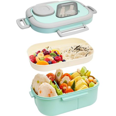 1200 ml Bento Lunch Box, Lunch Box Umami Micro-Ondable, Boite Repas Compartiment, Lunchbox avec Une Tasse à Sauce SéParéE et PoignéE