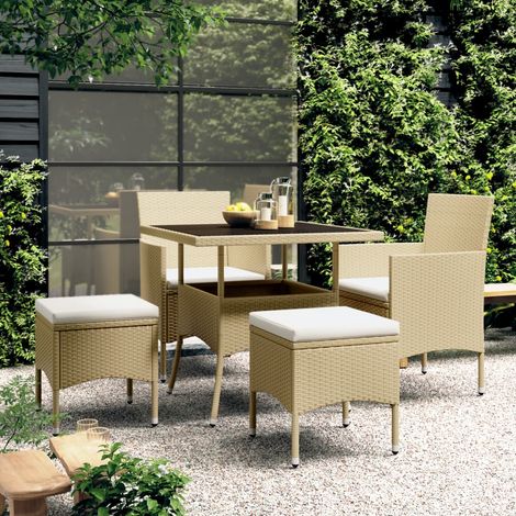 5-tlg. Garten-Essgruppe Poly Rattan Beige (1/5)
