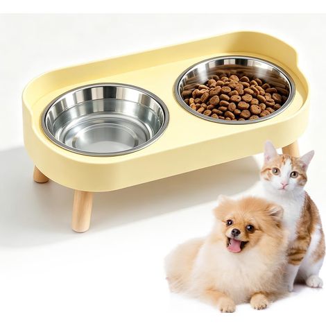 Cat Bowls Elevated Stainless Steel Cat Bowls with Stand and Splash Guard, Non Slip Cat Bowls for Cats and Small Dogs (2 Pack) (Yellow) (1/5)